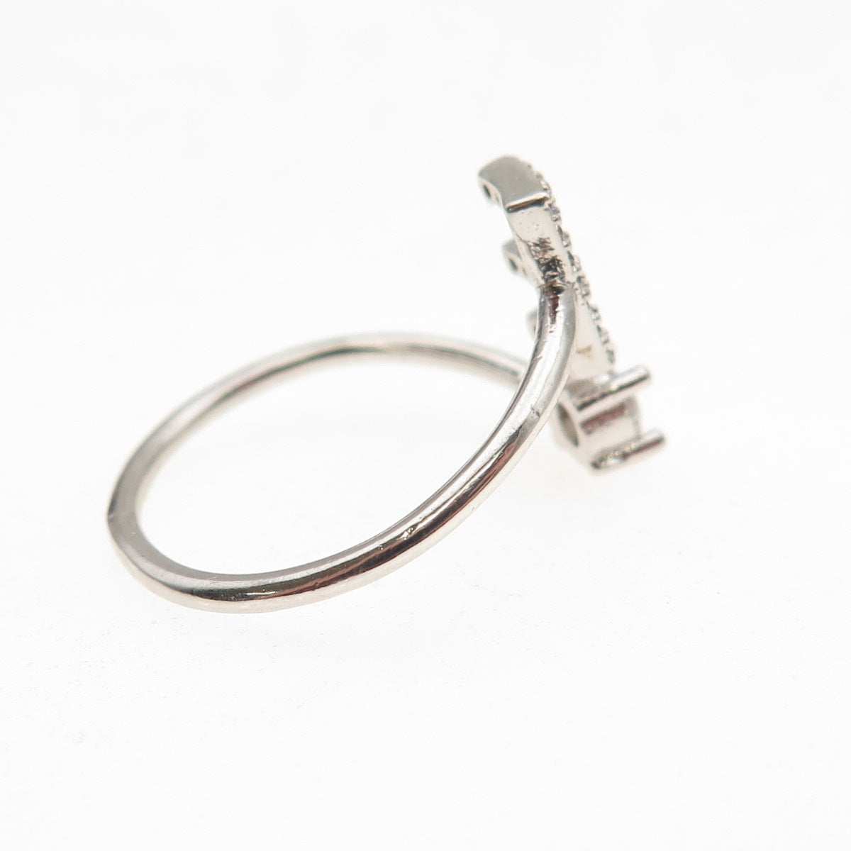 925 Sterling Silver Round-Cut C Z Letter E Initial Adjustable Ring Size 7.25