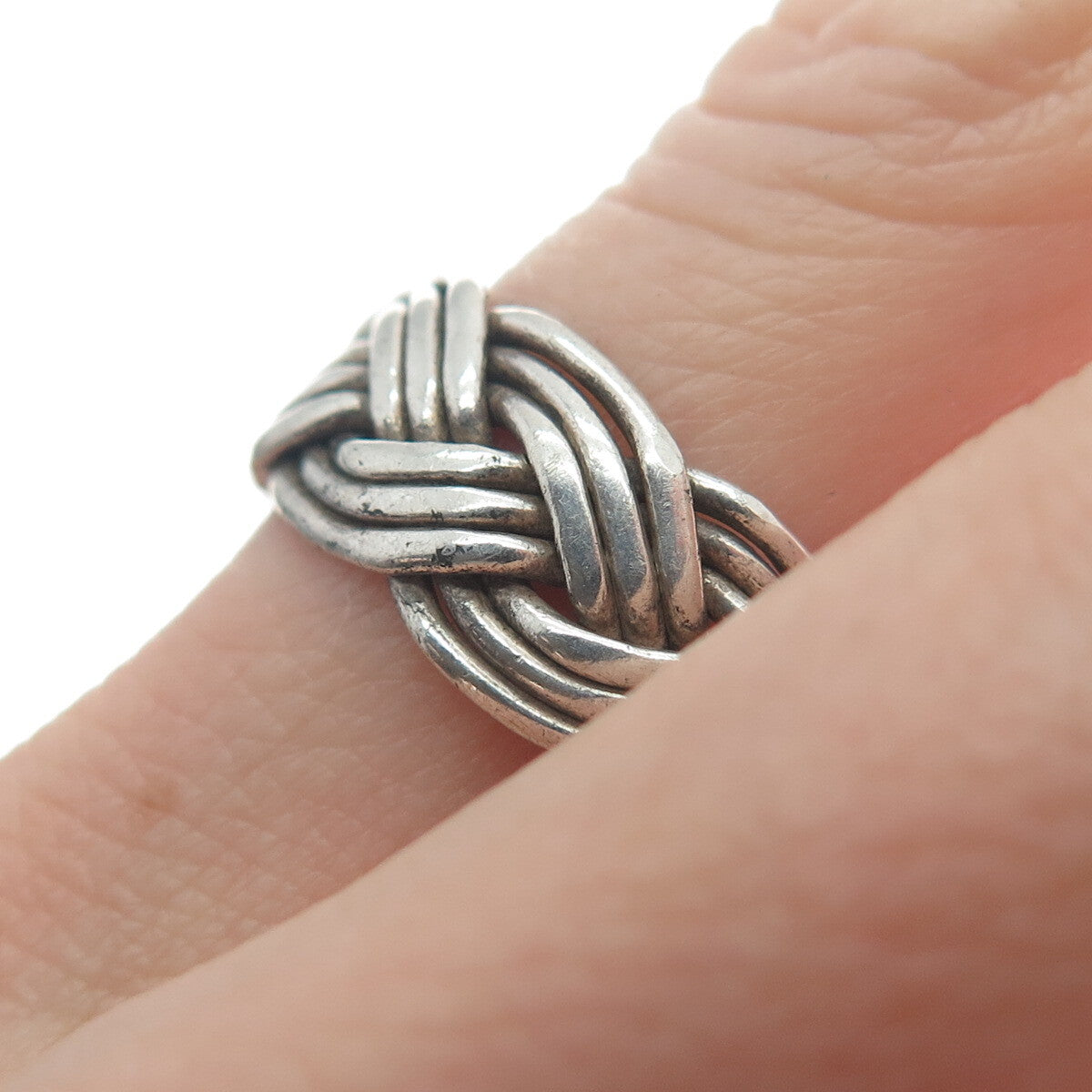 925 Sterling Silver Vintage Mexico Wicker Band Ring Size 9.25