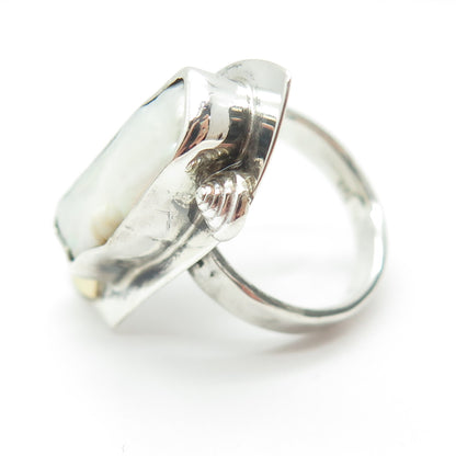 B. SUCHERMAN 925 Sterling Silver 2-Tone Vintage MOP Statement Ring Size 6.75