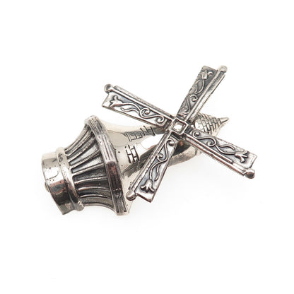 Lang 925 Sterling Silver Antique Art Deco Windmill Oxidized Pin Brooch