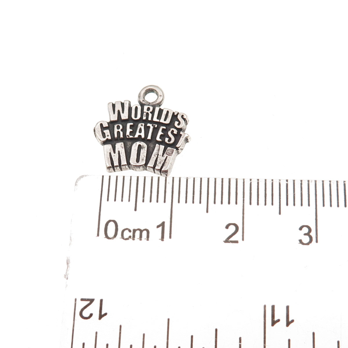 925 Sterling Silver Vintage World's Greatest Mom Oxidized Charm Pendant