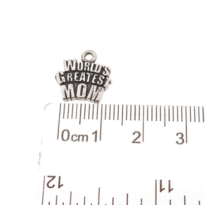 925 Sterling Silver Vintage World's Greatest Mom Oxidized Charm Pendant