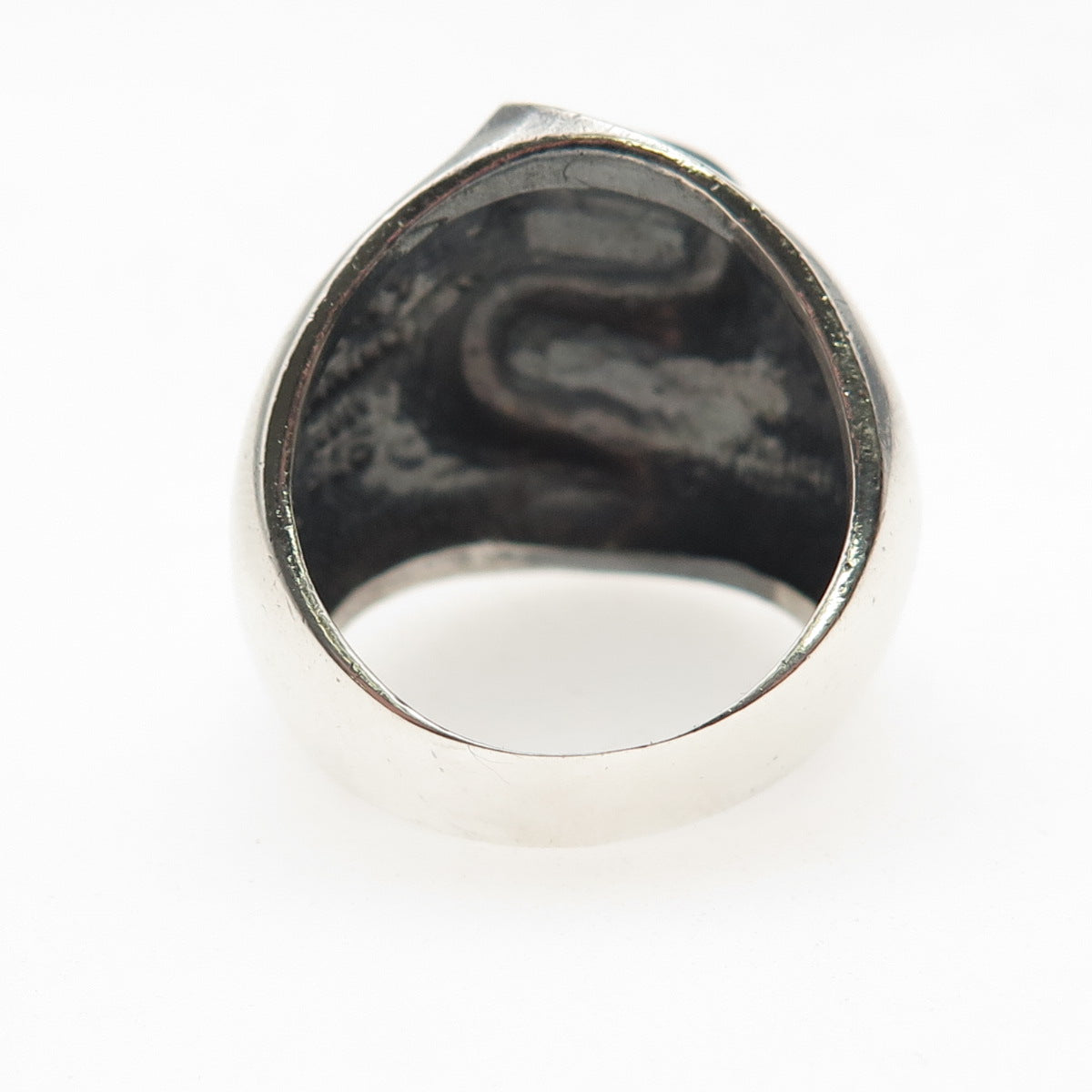 925 Sterling Silver Vintage Mexico Modernist Zig Zag Oxidized Ring Size 8.25
