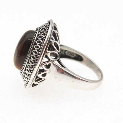 925 Sterling Silver Vintage Real Cabochon Tiger Eye Oxidized Ring Size 6