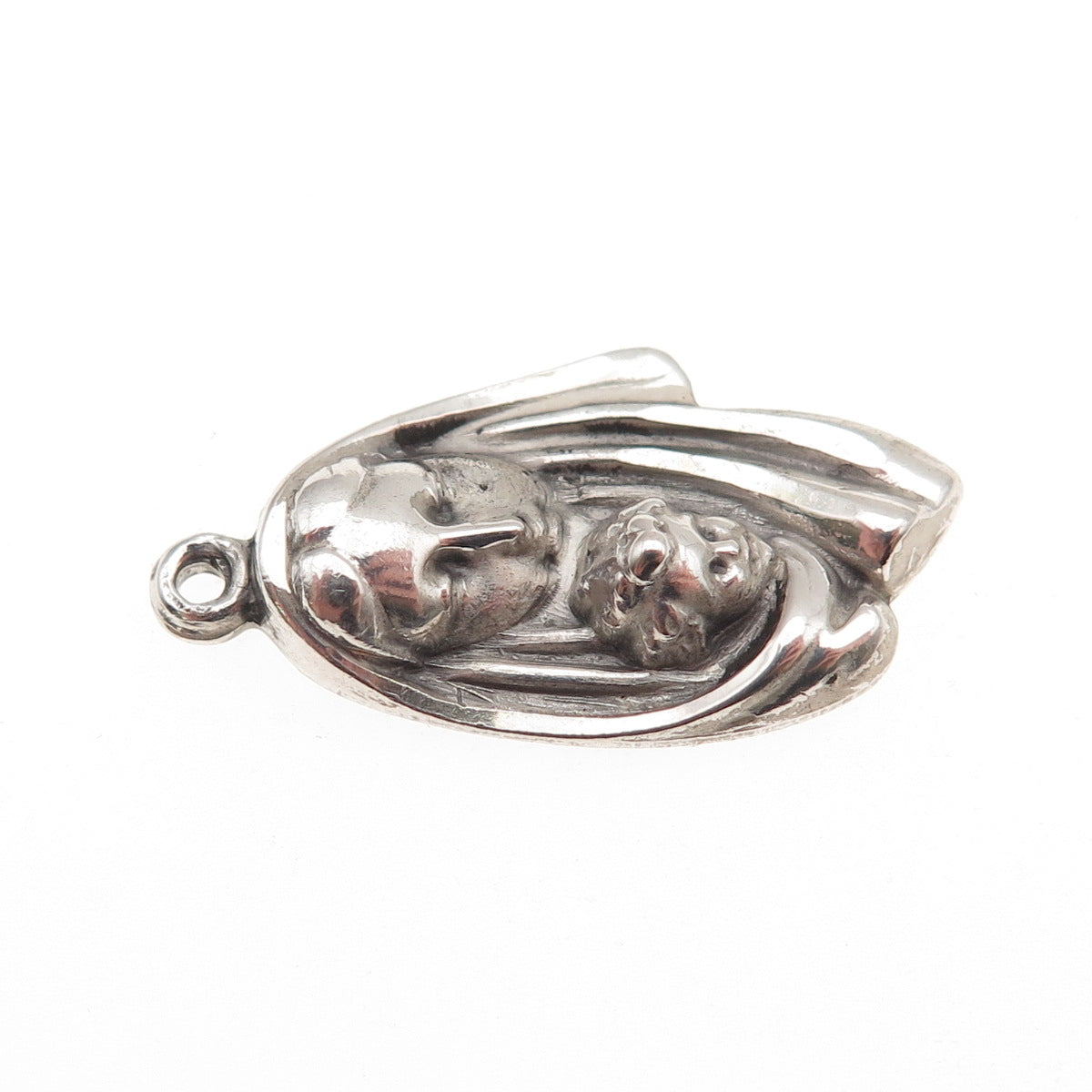 925 Sterling Silver Vintage St. Mary & Jesus Oxidized Charm Pendant