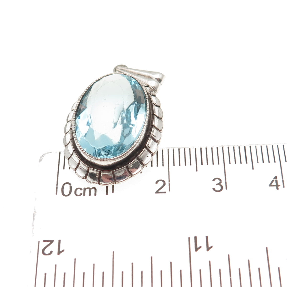 835 Silver Antique Art Deco Oval-Cut Blue Glass Charm Pendant