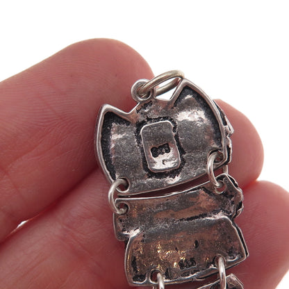925 Sterling Silver Vintage Glass Wise Owl Articulated Charm Pendant