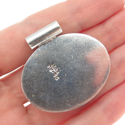925 Sterling Silver Vintage Mexico Real Botswana Agate Modernist Slide Pendant