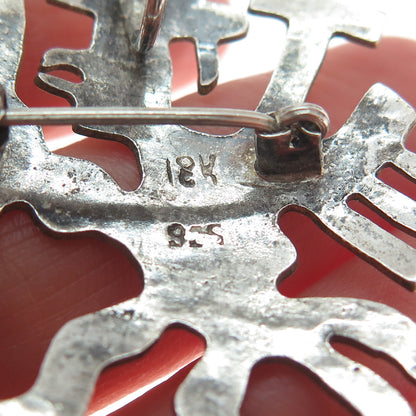 925 Sterling Silver & 18K Gold Vintage Real Turquoise Mayan Warrior Pin Pendant