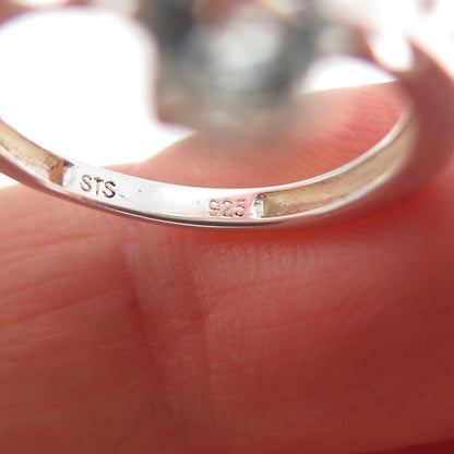 CHUCK CLEMENCY 925 Sterling Silver Vintage Real Round-Cut Blue Topaz Ring Size 5