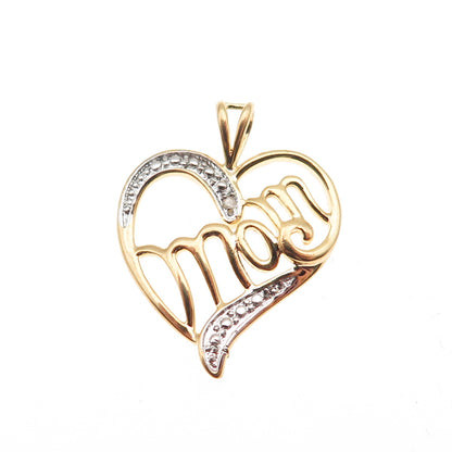 MICHAEL ANTHONY Sterling Gold Plated Real Diamond Accent Mom Heart Mini Pendant