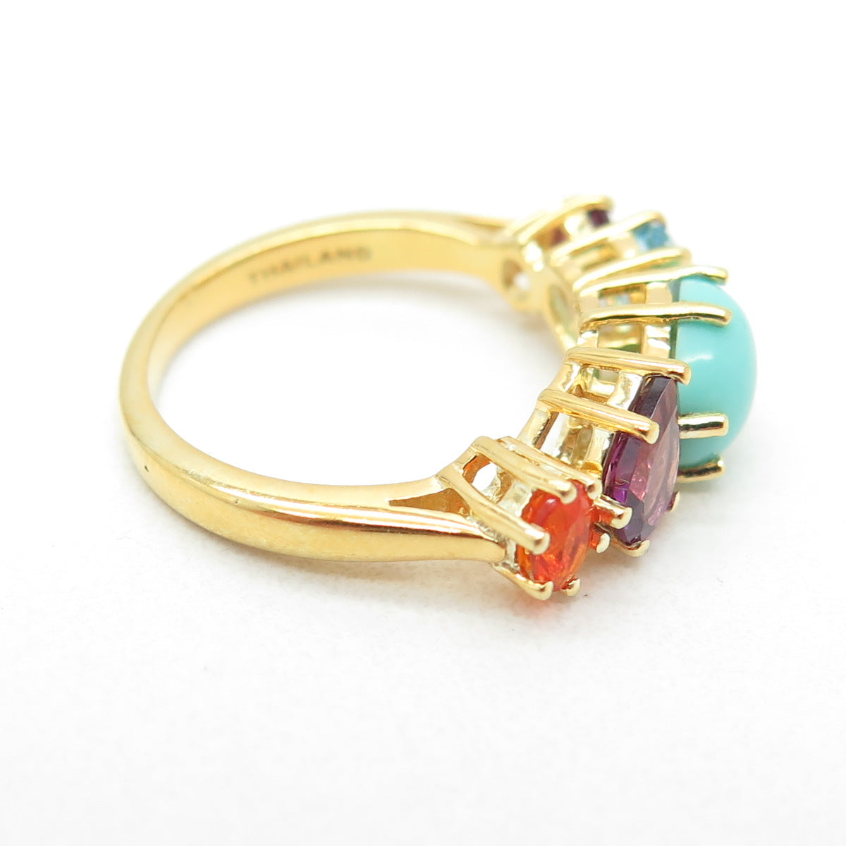 925 Sterling Silver Gold Plated Turquoise Opal Topaz Tourmaline Ring Size 5.25