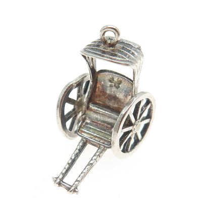 925 Sterling Silver Antique Art Deco Rickshaw Carriage 3D Pendant