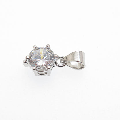 925 Sterling Silver Round-Cut C Z Minimalist Charm Pendant