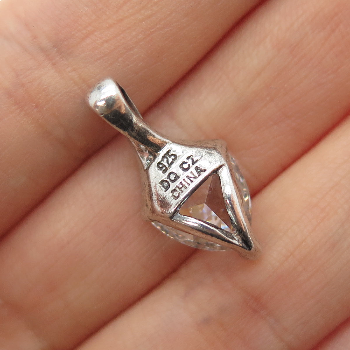 925 Sterling Silver Triangle-Cut C Z Minimalist Charm Pendant