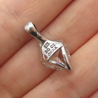 925 Sterling Silver Triangle-Cut C Z Minimalist Charm Pendant