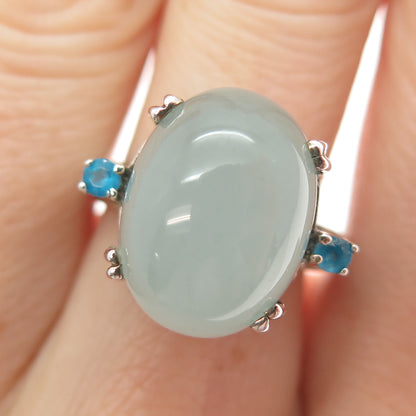 925 Sterling Silver Vintage Real Milky Aquamarine & Apatite Ring Size 7.5