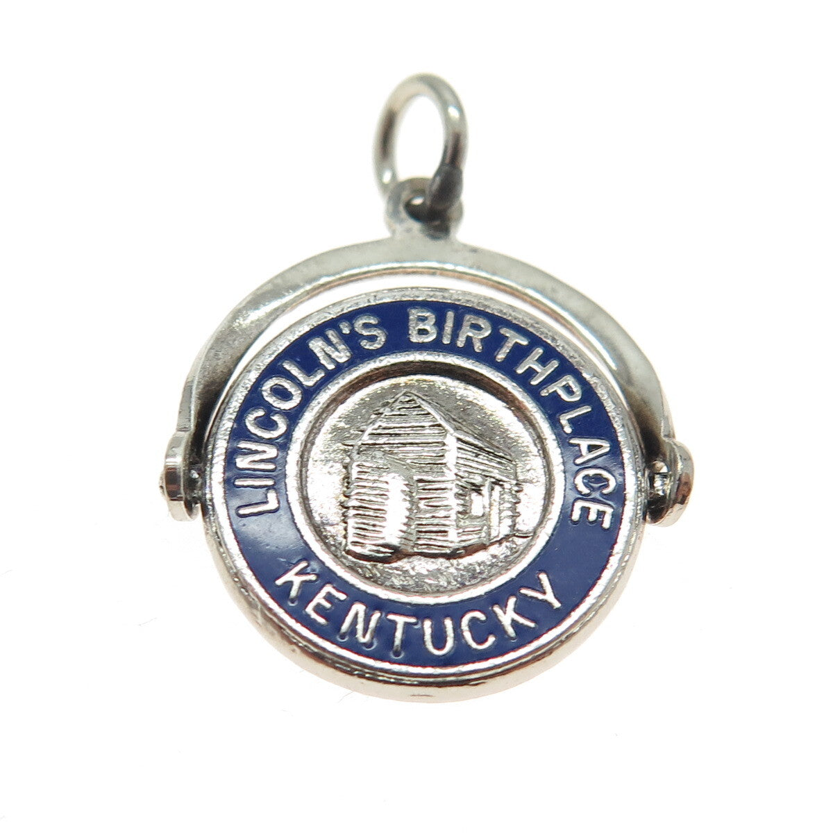 FRENCH & FRANKLIN Sterling Silver Vintage Enamel Lincoln's Birthplace Pendant