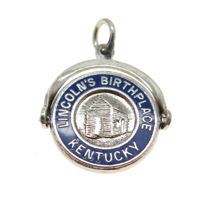 FRENCH & FRANKLIN Sterling Silver Vintage Enamel Lincoln's Birthplace Pendant