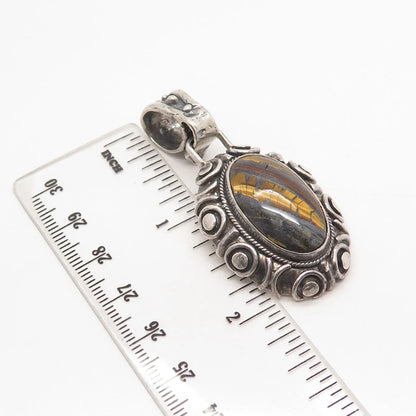 925 Sterling Silver Vintage Saville Real Tiger Eye Gemstone Pendant