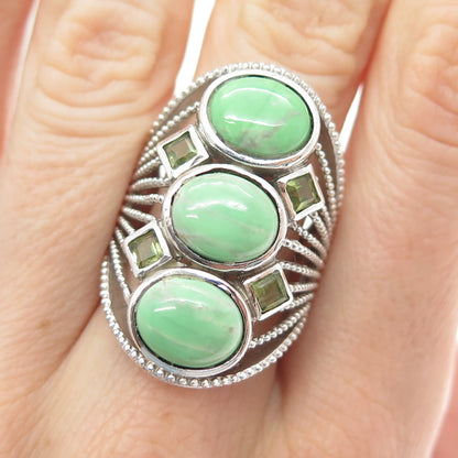 CHUCK CLEMENCY 925 Sterling Vintage Real Green Turquoise & Peridot Ring Size 6.5