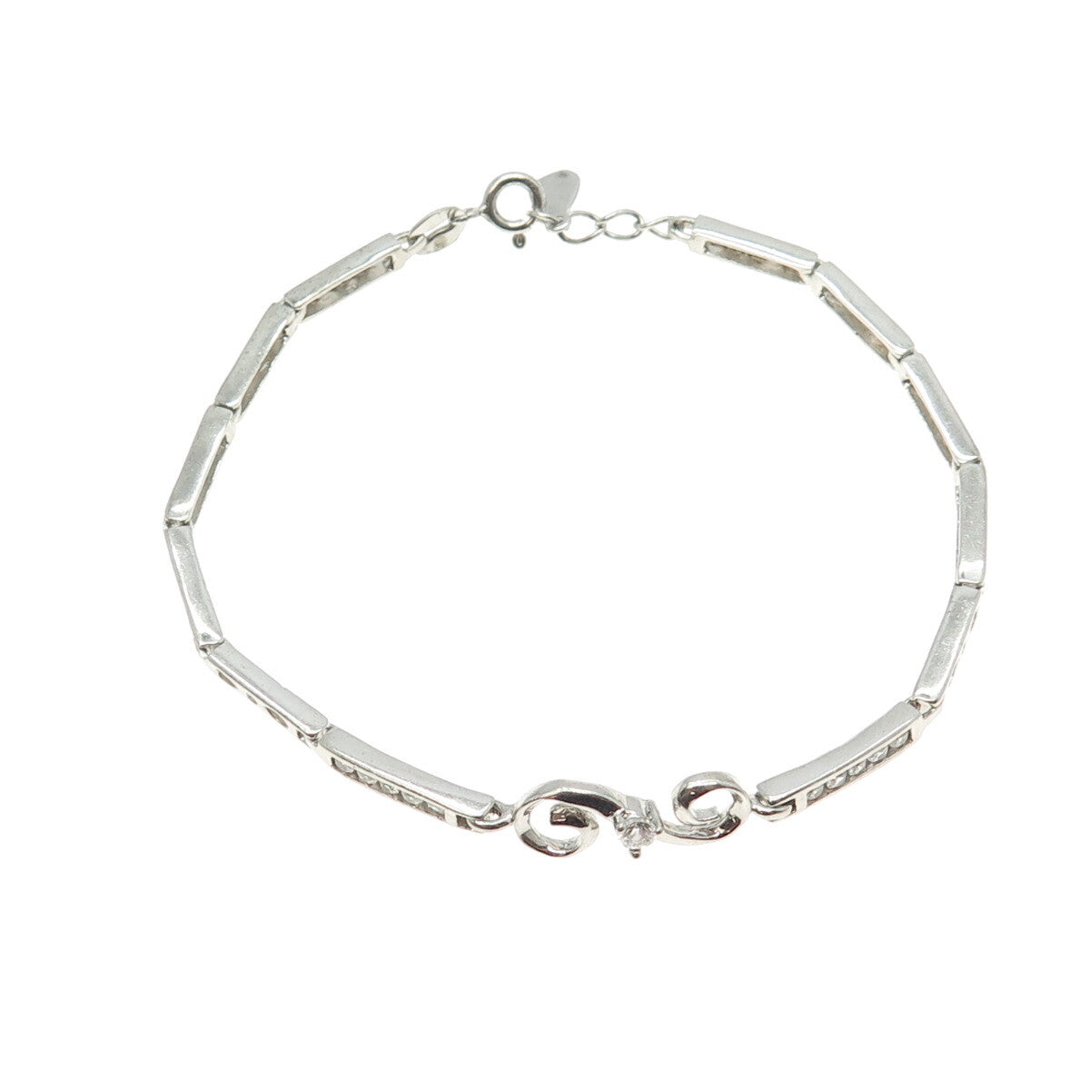 925 Sterling Silver Pave C Z Panel Link Bracelet 7.25"