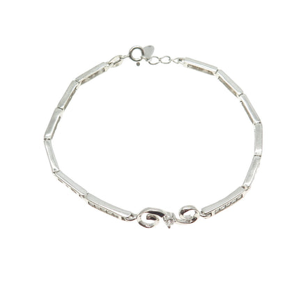 925 Sterling Silver Pave C Z Panel Link Bracelet 7.25"