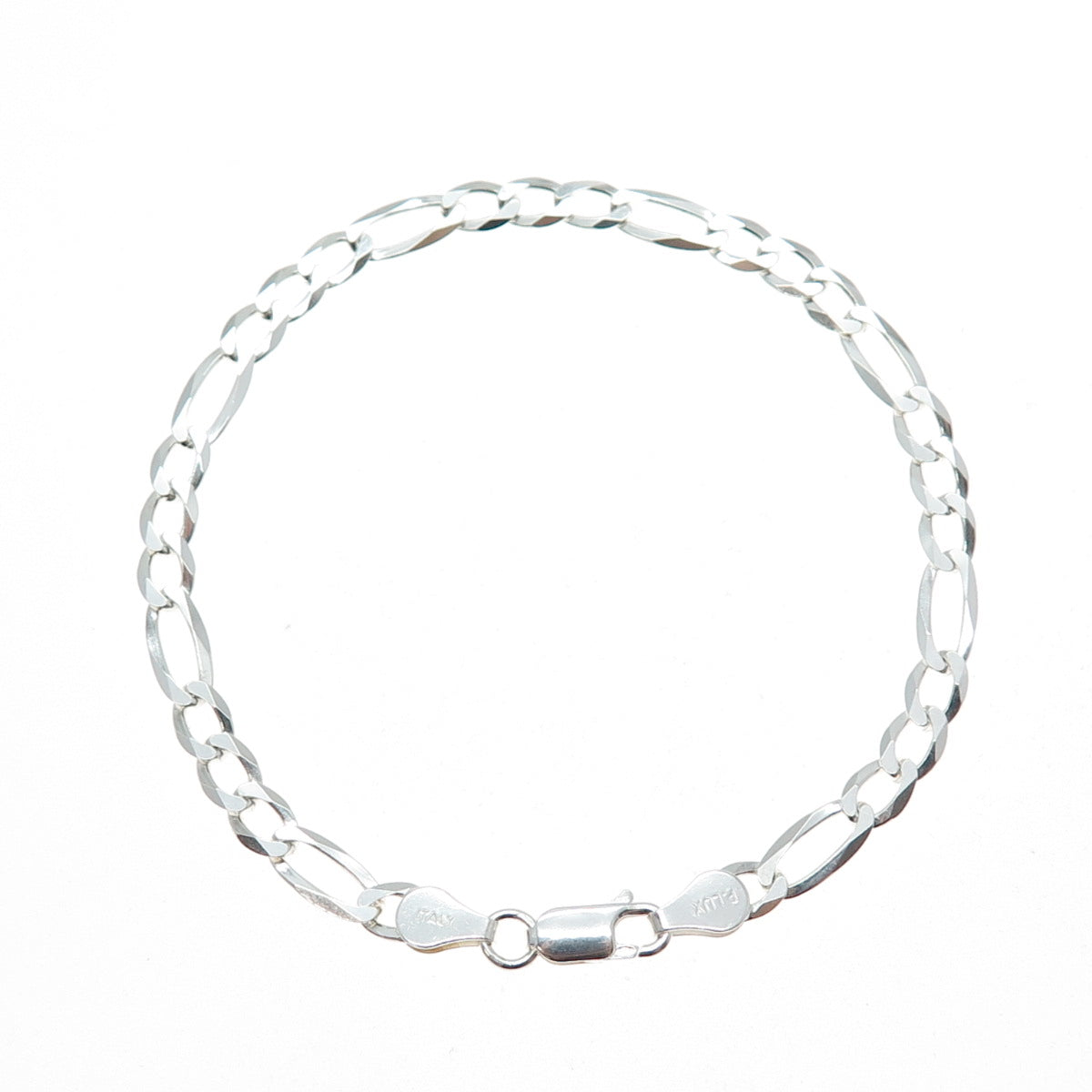 925 Sterling Silver Vintage Italy Figaro Link Bracelet 8"
