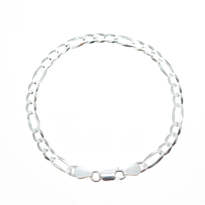 925 Sterling Silver Vintage Italy Figaro Link Bracelet 8"
