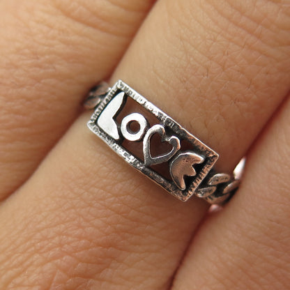 925 Sterling Silver Vintage Love Oxidized Cuban Link Ring Size 7.75