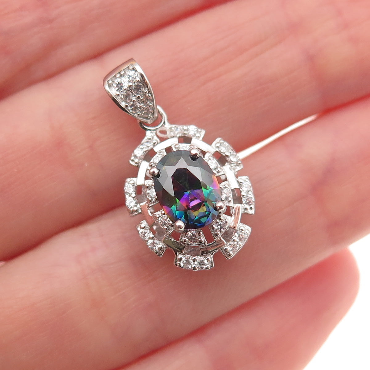 925 Sterling Silver Real Mystic Quartz & C Z Mini Charm Pendant