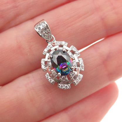 925 Sterling Silver Real Mystic Quartz & C Z Mini Charm Pendant