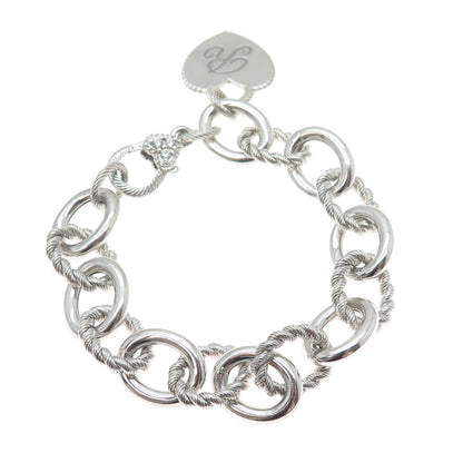 JUDITH RIPKA 925 Sterling Silver C Z Letter R Heart Tag Cable Link Bracelet 7.5"