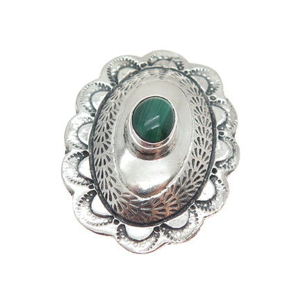 Old Pawn Sterling Silver Vintage Southwestern Malachite Concho Oxidized Bolo Tie