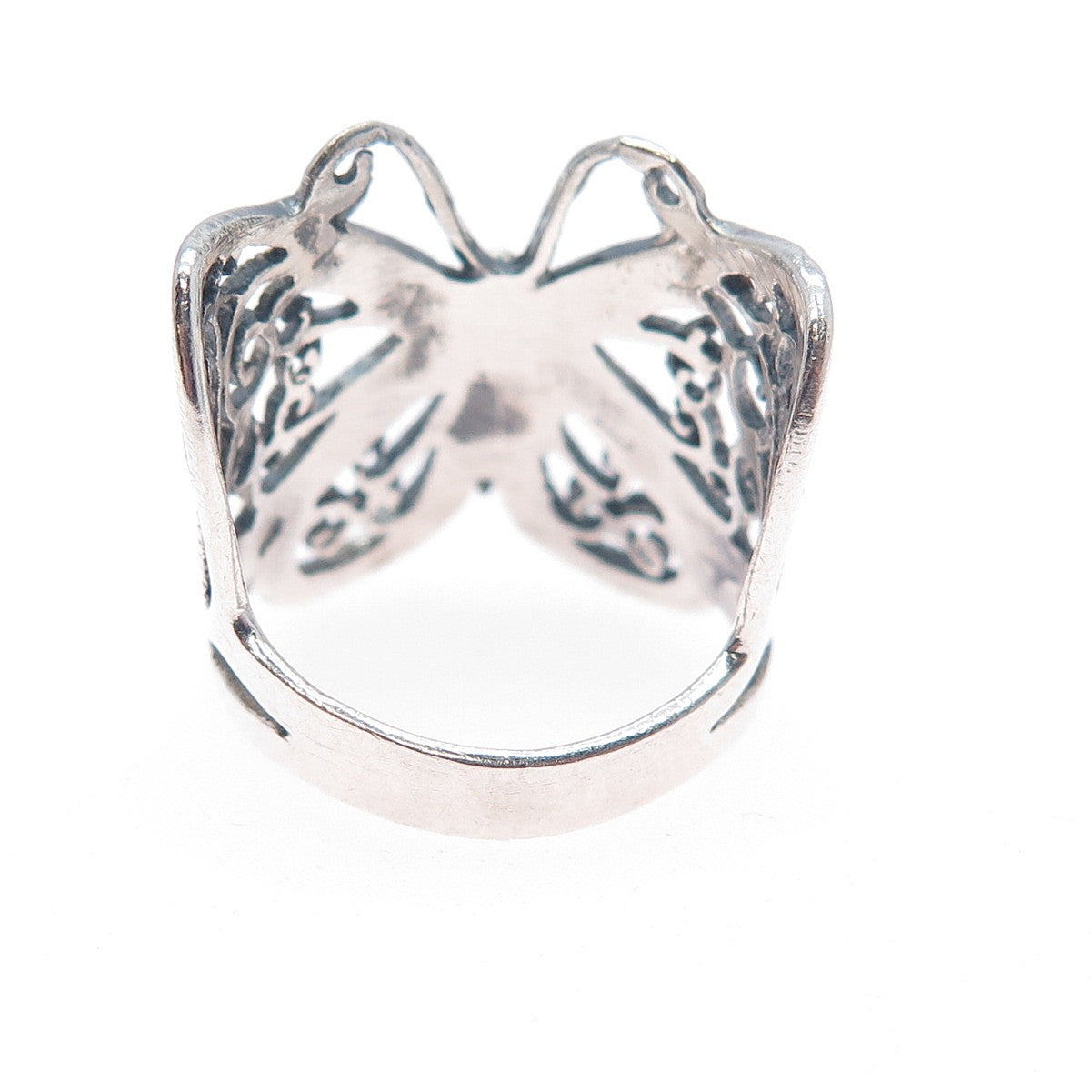 925 Sterling Silver Vintage Butterfly Filigree Oxidized Ring Size 6.5