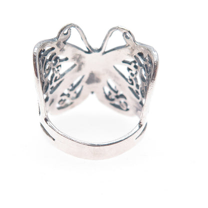 925 Sterling Silver Vintage Butterfly Filigree Oxidized Ring Size 6.5