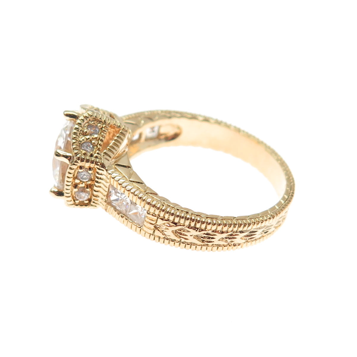925 Sterling Gold Plated Round & Princess-Cut C Z Engagement Ring Size 10.25