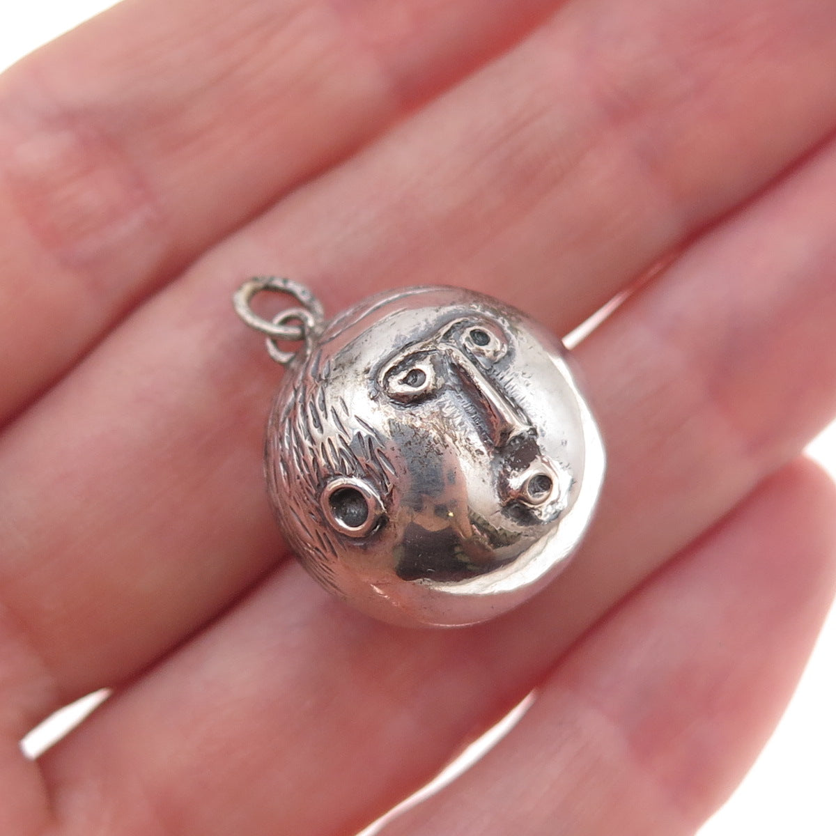 925 Sterling Silver Vintage Modernist Face Oxidized Charm Pendant