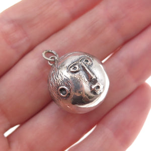 925 Sterling Silver Vintage Modernist Face Oxidized Charm Pendant