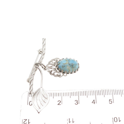 Spencer Co 925 Sterling Silver Antique Art Deco Faux Turquoise Floral Pin Brooch
