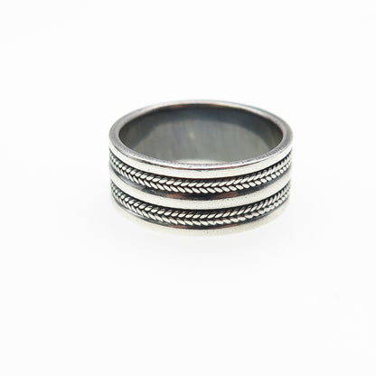 925 Sterling Silver Vintage Wheat Oxidized Band Ring Size 7.75
