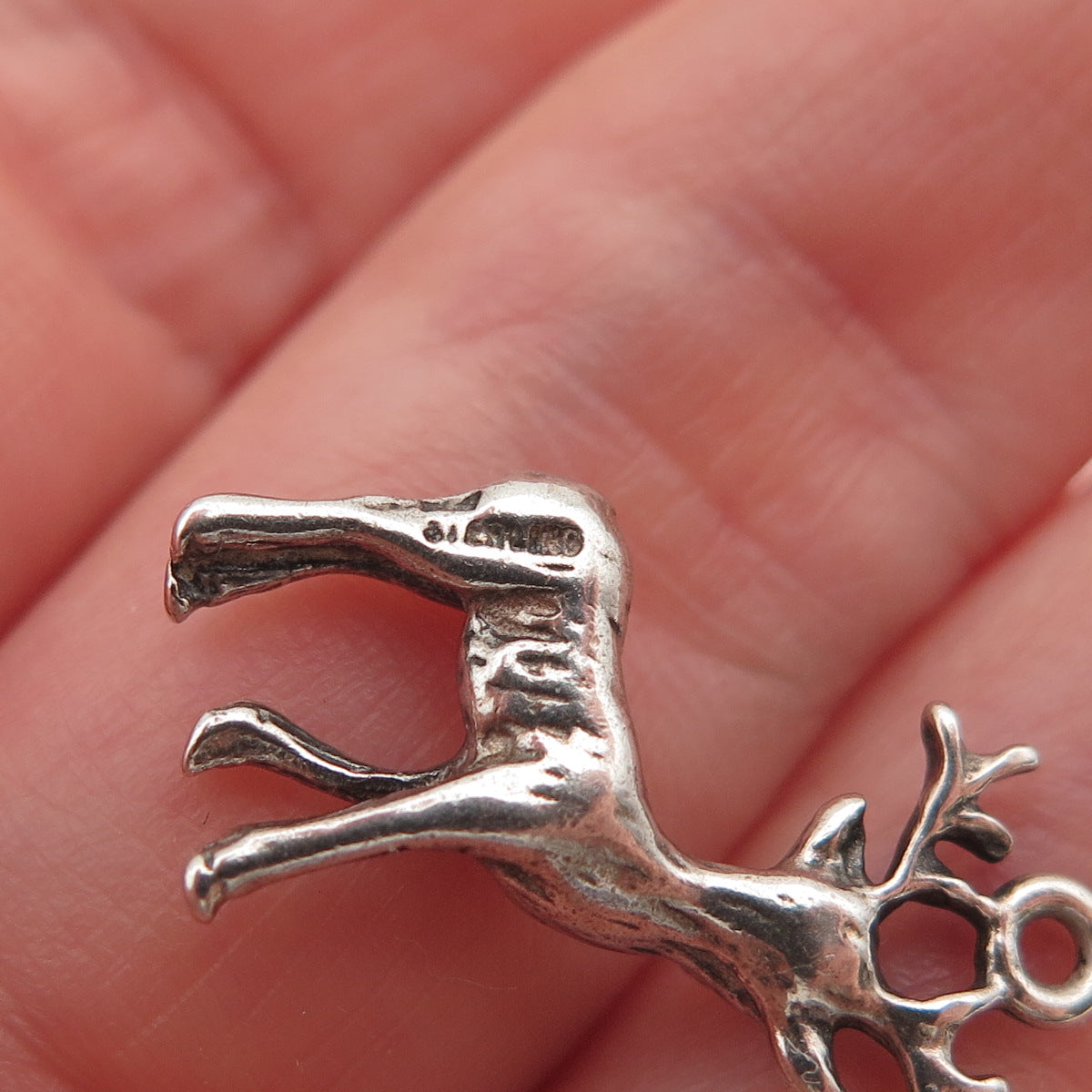 925 Sterling Silver Vintage Deer Oxidized Mini Charm Pendant