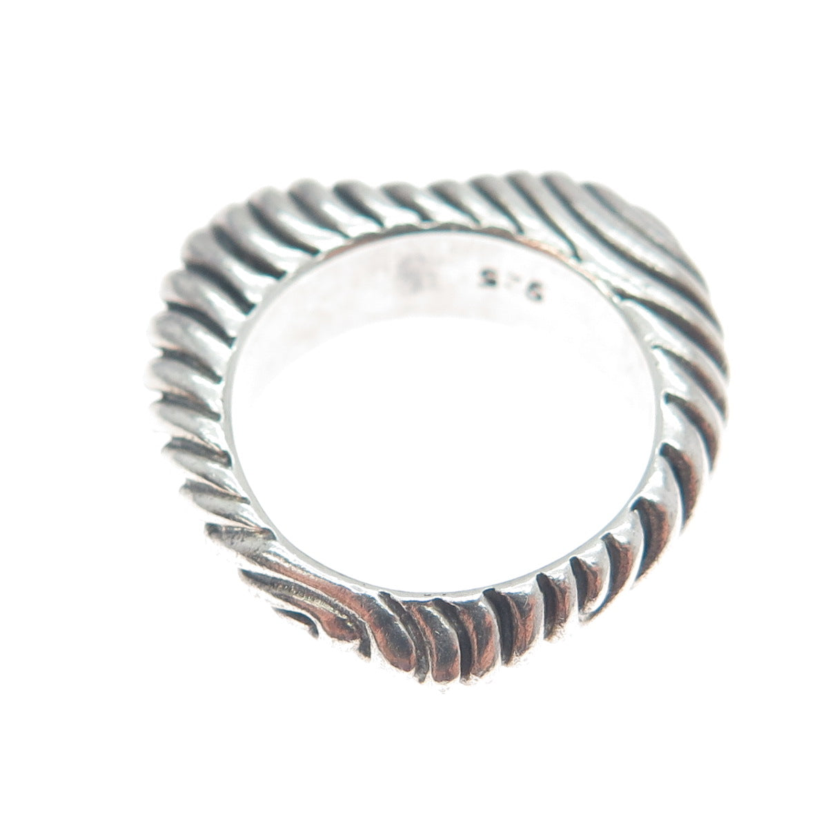 925 Sterling Silver Vintage Modernist Ribbed Heart Oxidized Ring Size 6