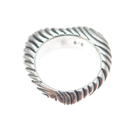 925 Sterling Silver Vintage Modernist Ribbed Heart Oxidized Ring Size 6