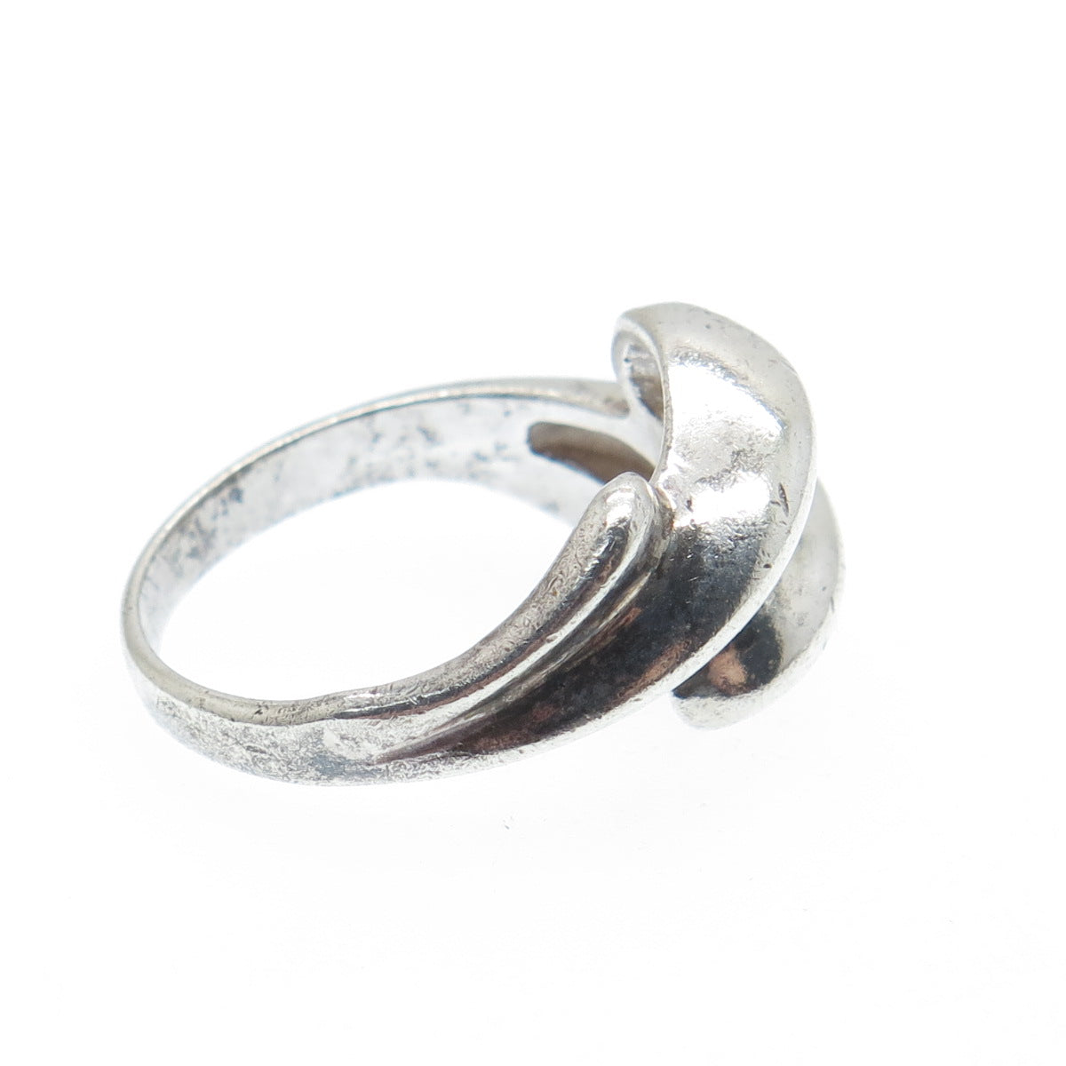 925 Sterling Silver Vintage Modernist Bypass Oxidized Ring Size 6.75