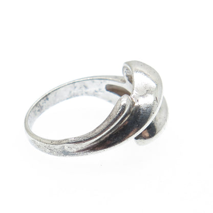 925 Sterling Silver Vintage Modernist Bypass Oxidized Ring Size 6.75