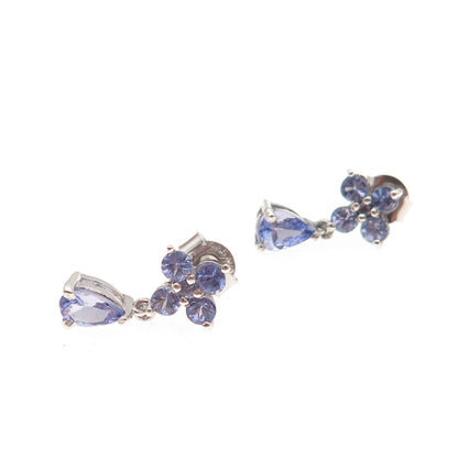 Chuck Clemency 925 Sterling Silver Real Round & Pear-Cut Tanzanite Earrings