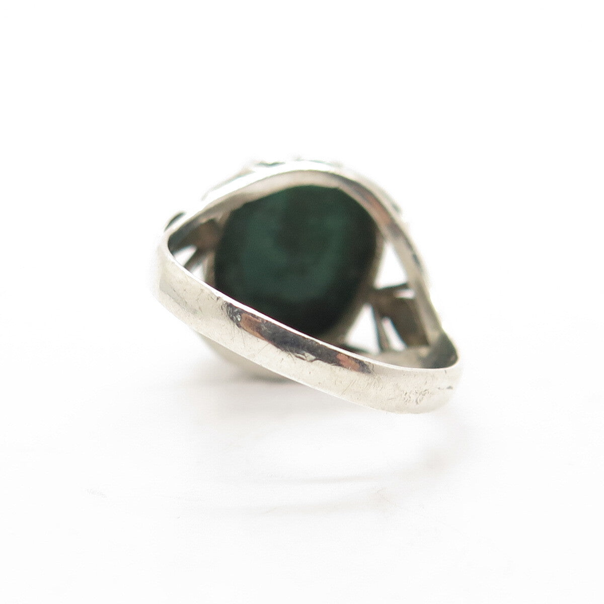 925 Sterling Silver Vintage Real Malachite Ring Size 7.25