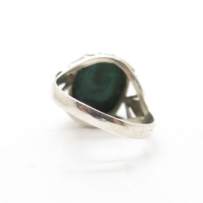 925 Sterling Silver Vintage Real Malachite Ring Size 7.25