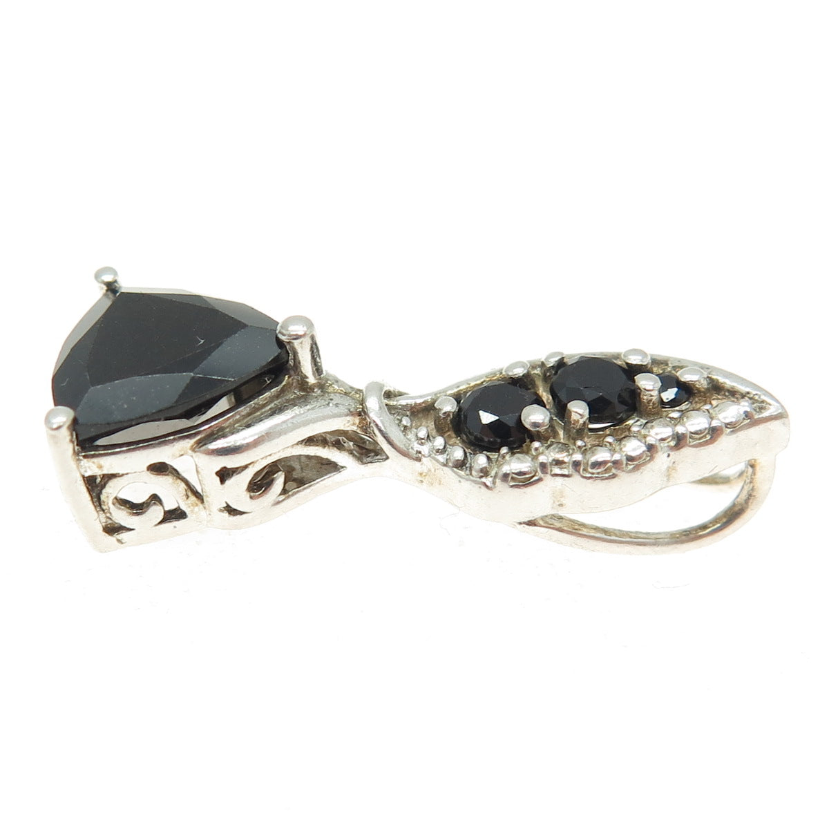 CHUCK CLEMENCY 925 Sterling Silver Vintage Real Black Spinel Gemstone Pendant